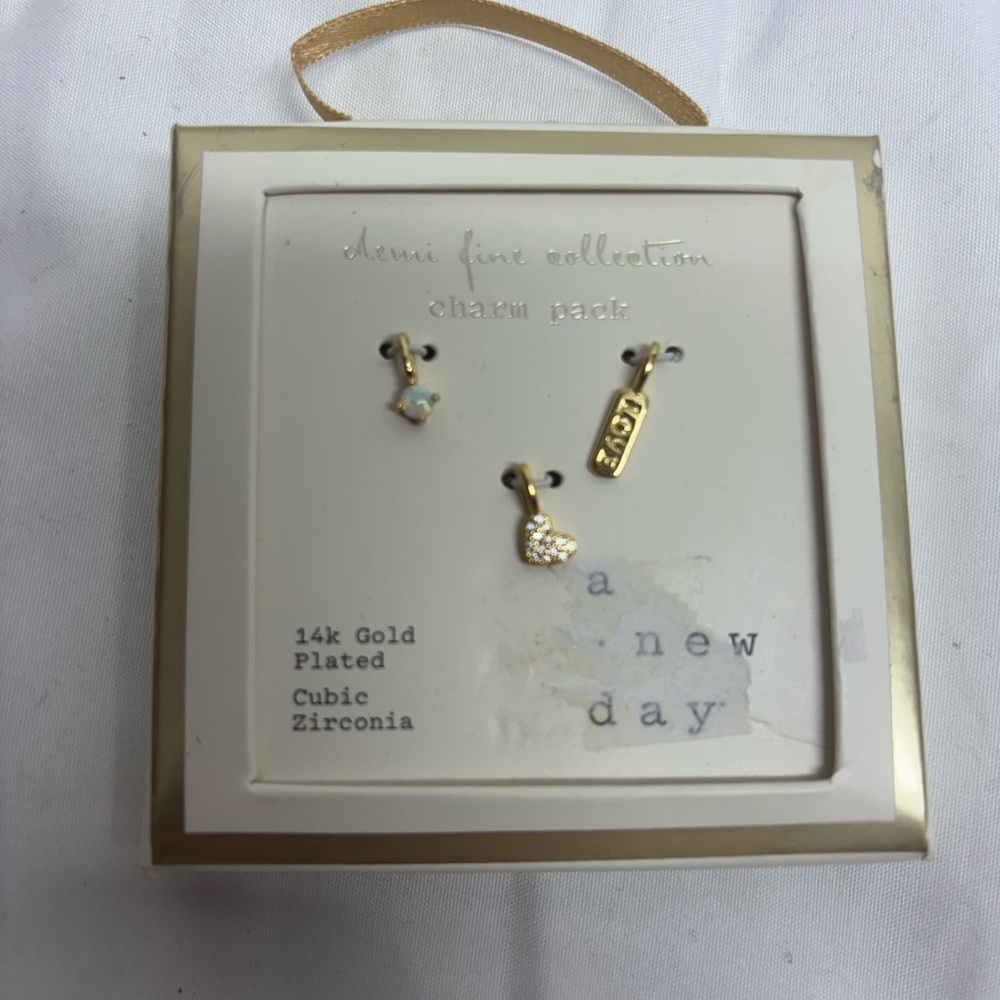 a new day 14K Gold plated Charm pack Necklace or bracelet Set of 3 heart, love